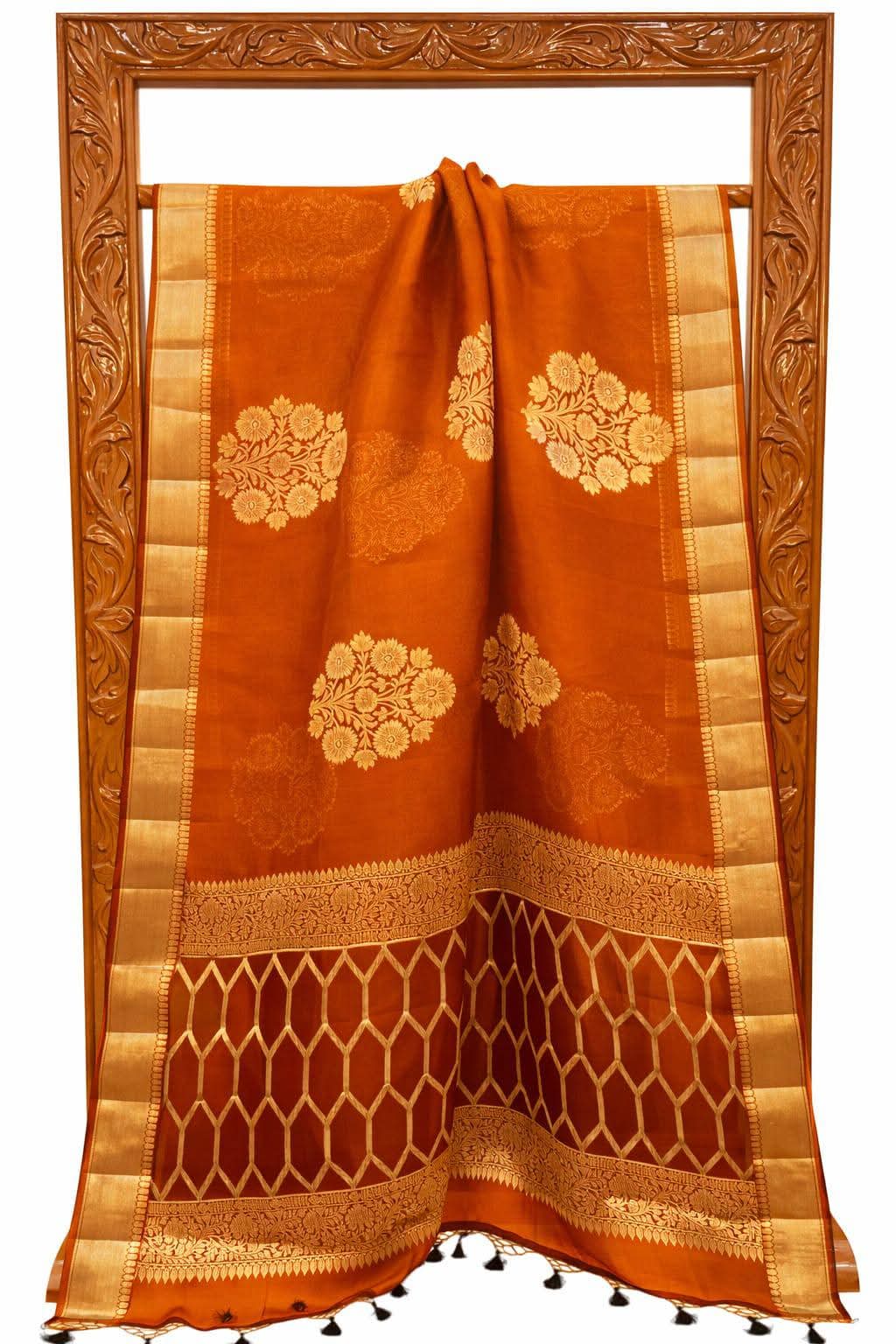 Orange Gold Zari Silk Saree