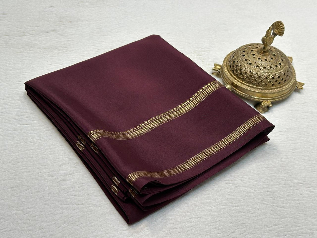 Deep Wine Saree with Delicate Golden Border