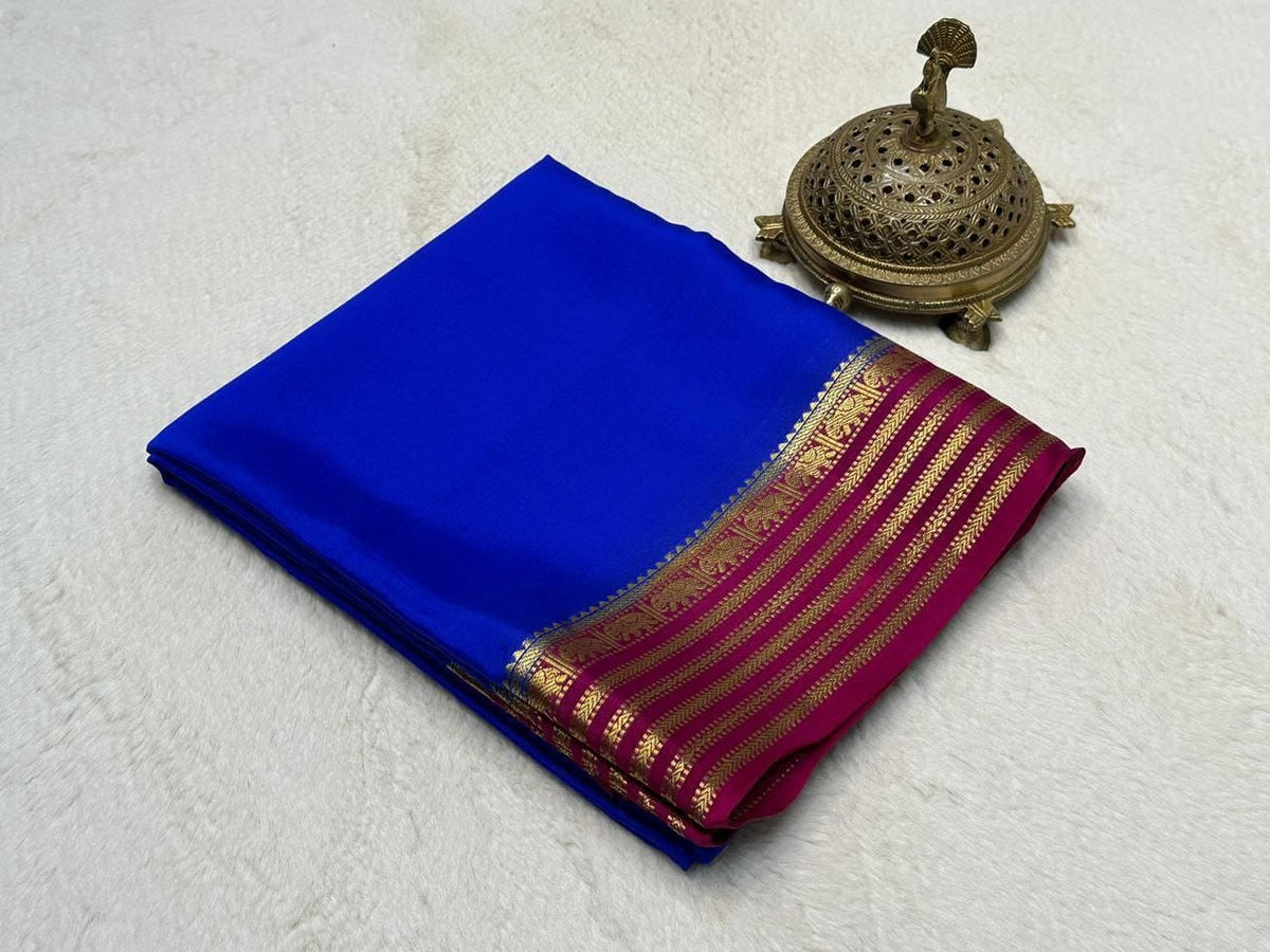 Royal Blue Saree with Magenta Zari Border