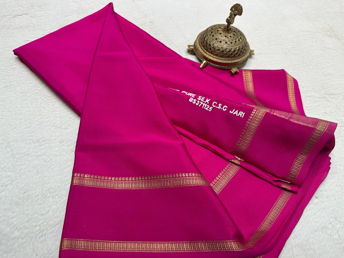 Rani Pink Saree with Delicate Golden Border