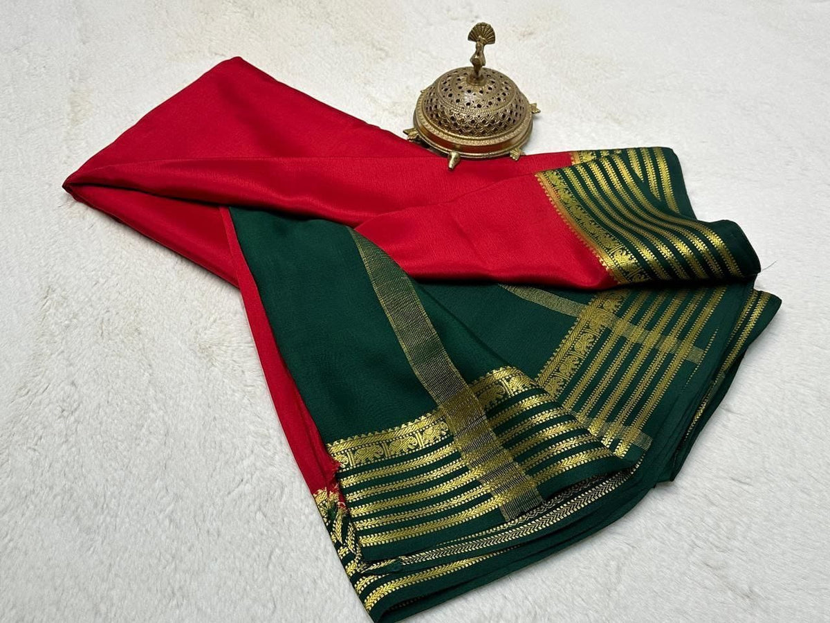 Classic Red Saree with Delicate Golden Border