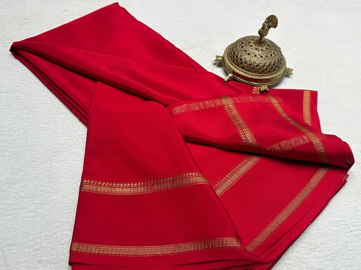 Classic Red Saree with Delicate Golden Border