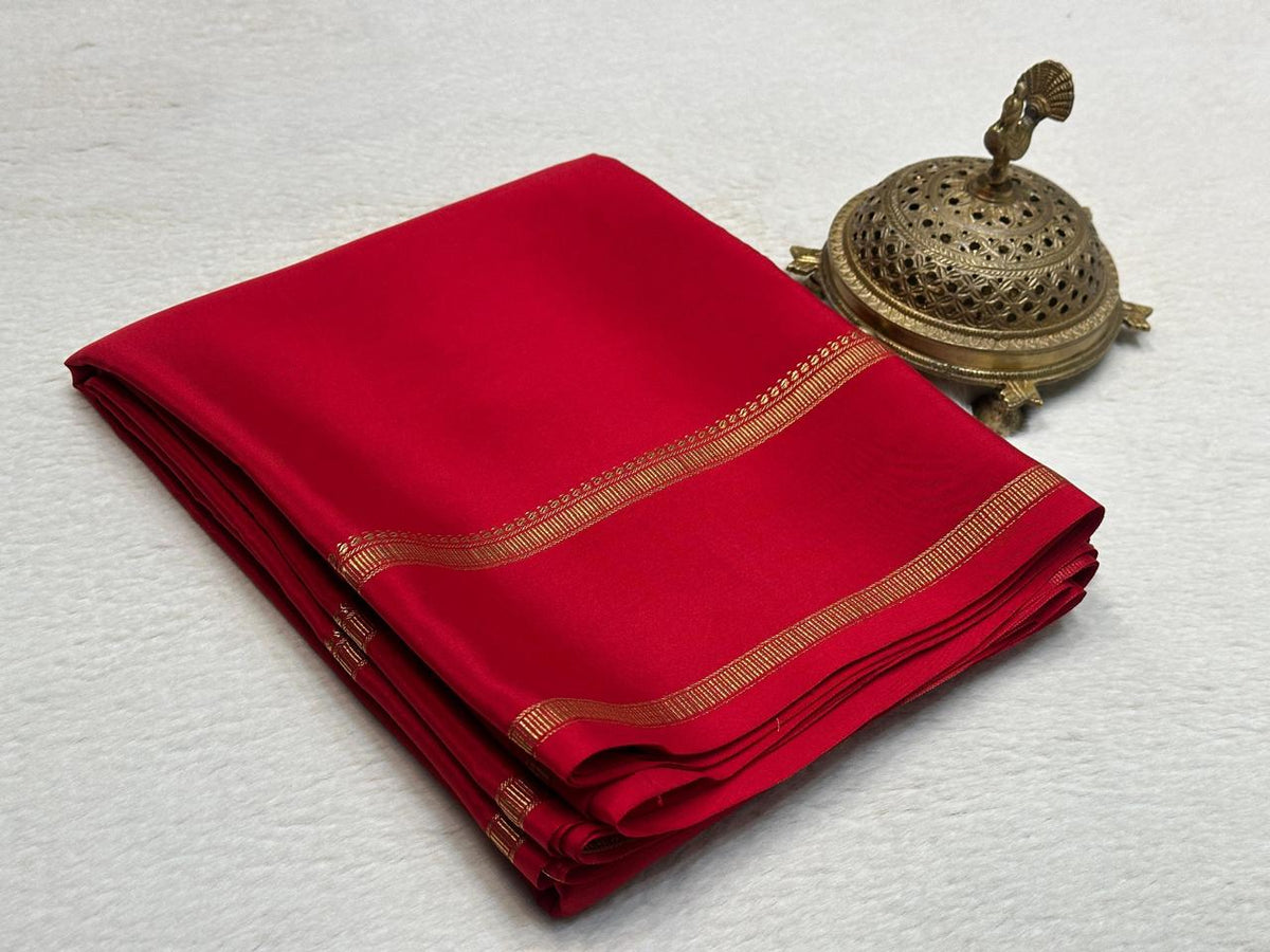 Classic Red Saree with Delicate Golden Border