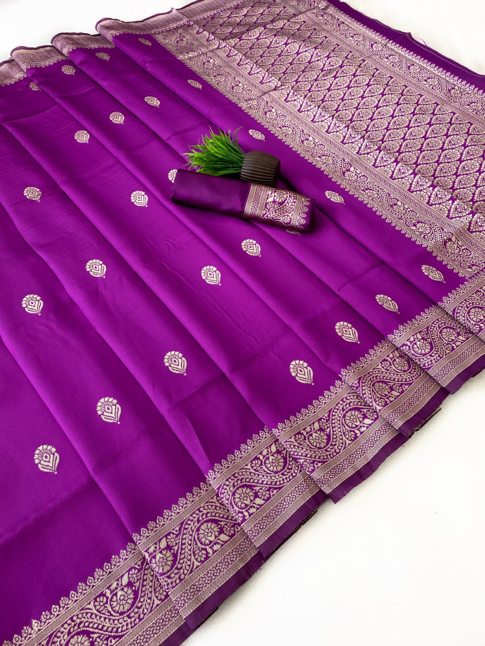Purple Saree with Golden Peacock Motifs