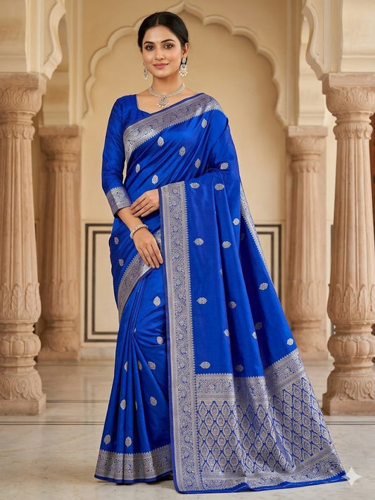 Royal Blue Saree with Silver Woven Border