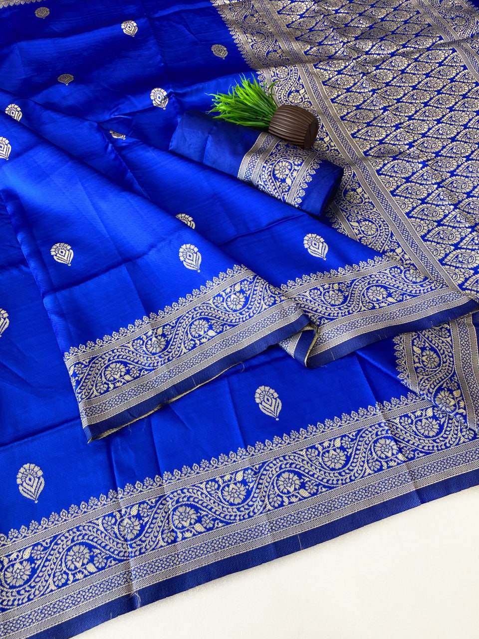 Royal Blue Saree with Silver Woven Border