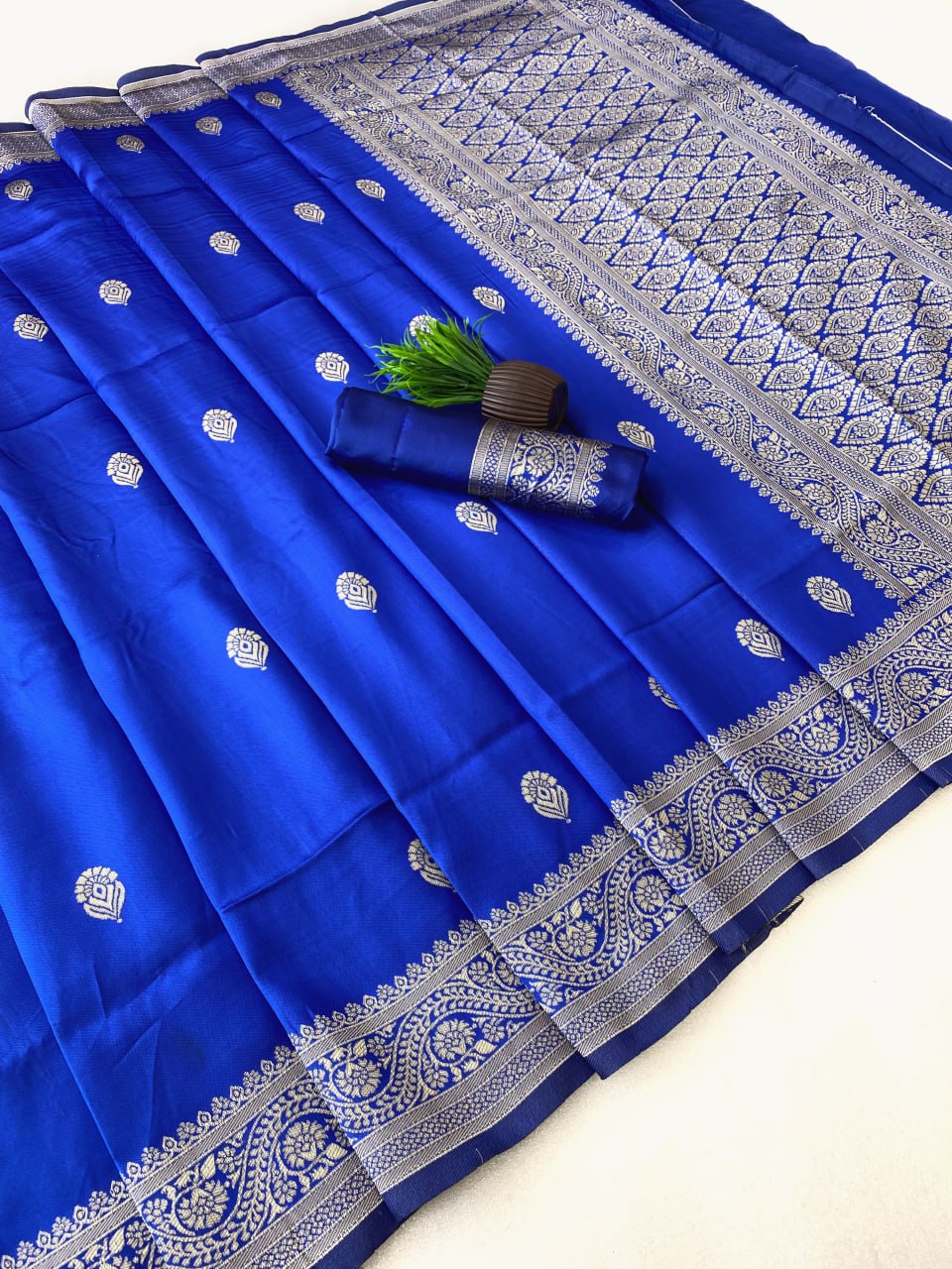 Royal Blue Saree with Silver Woven Border