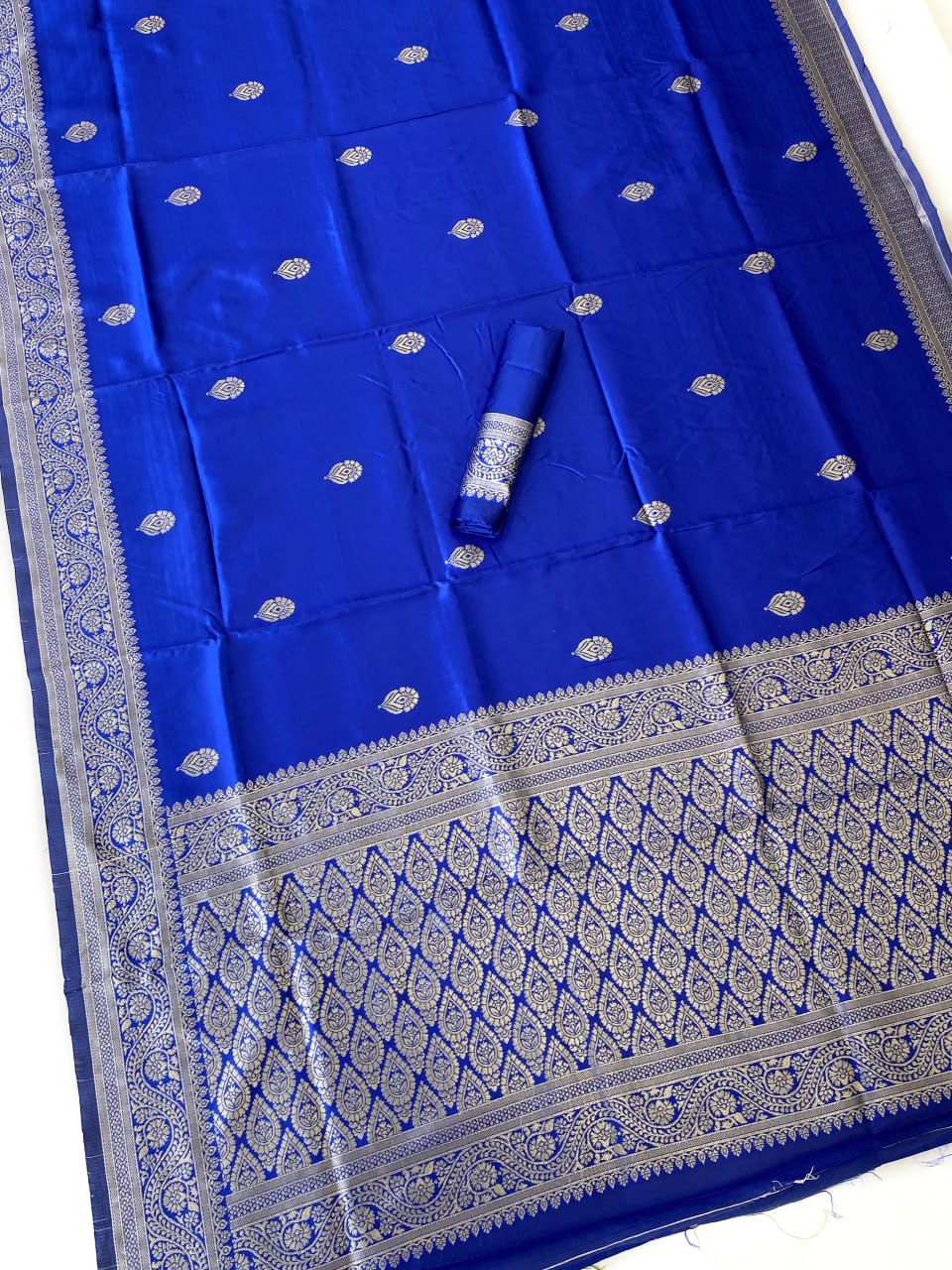 Royal Blue Saree with Silver Woven Border