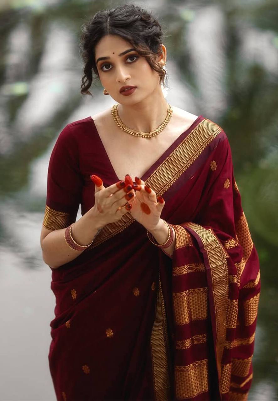 Maroon Saree with Traditional Gold Woven Border