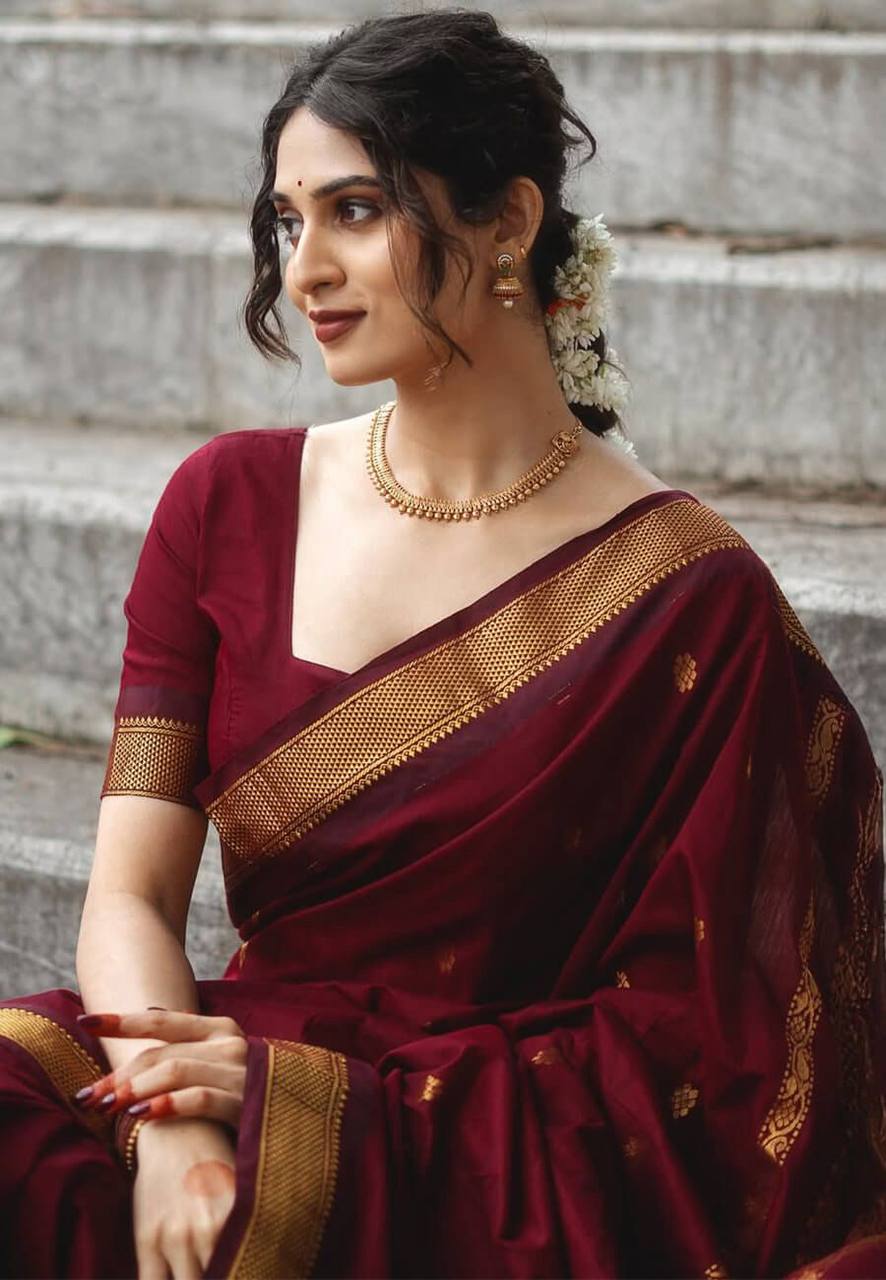 Maroon Saree with Traditional Gold Woven Border