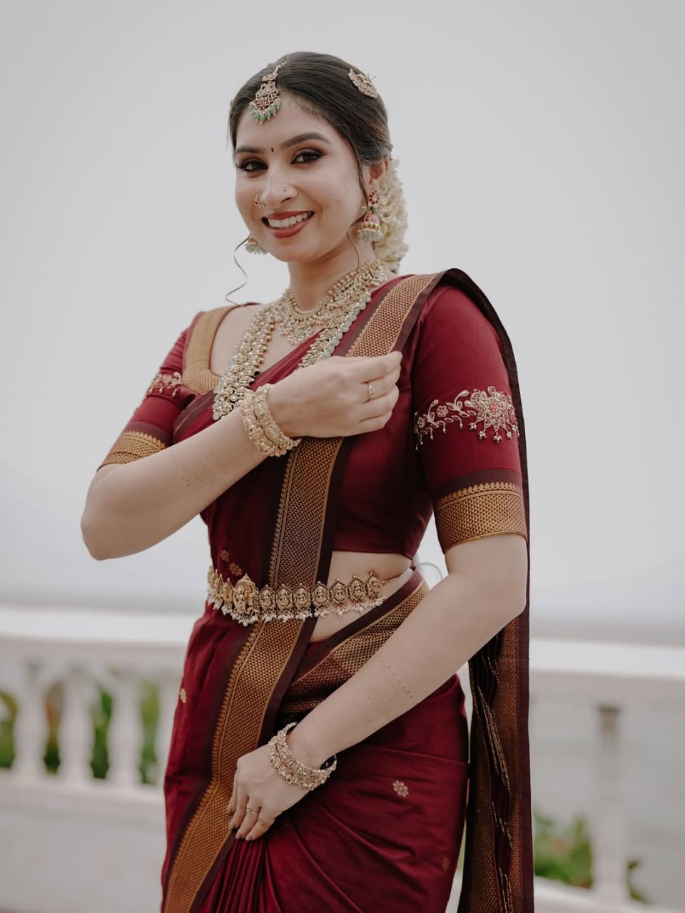 Maroon Saree with Traditional Gold Woven Border