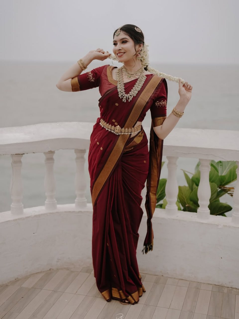 Maroon Saree with Traditional Gold Woven Border