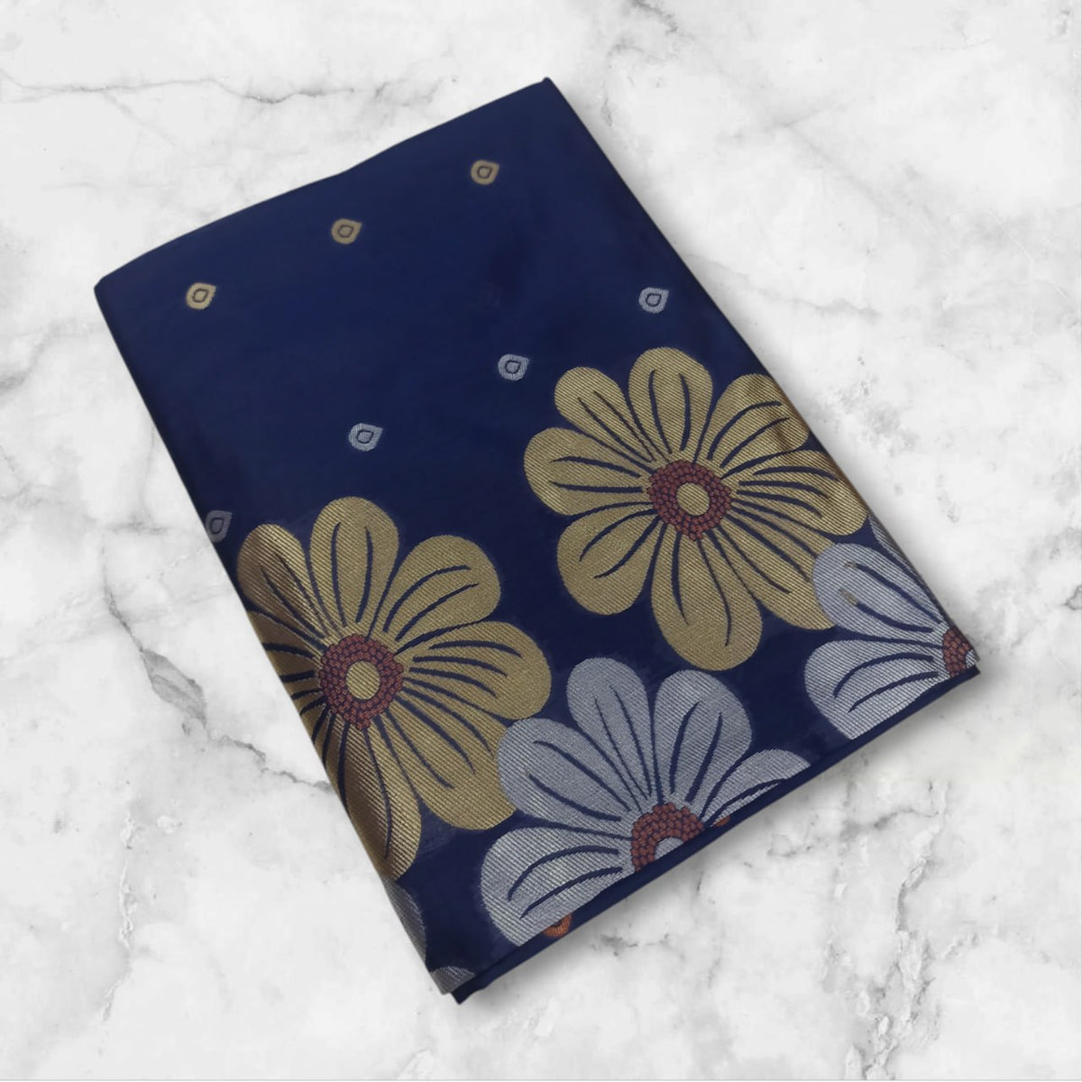 Navy Blue Floral Woven Saree with Multicolor Motifs