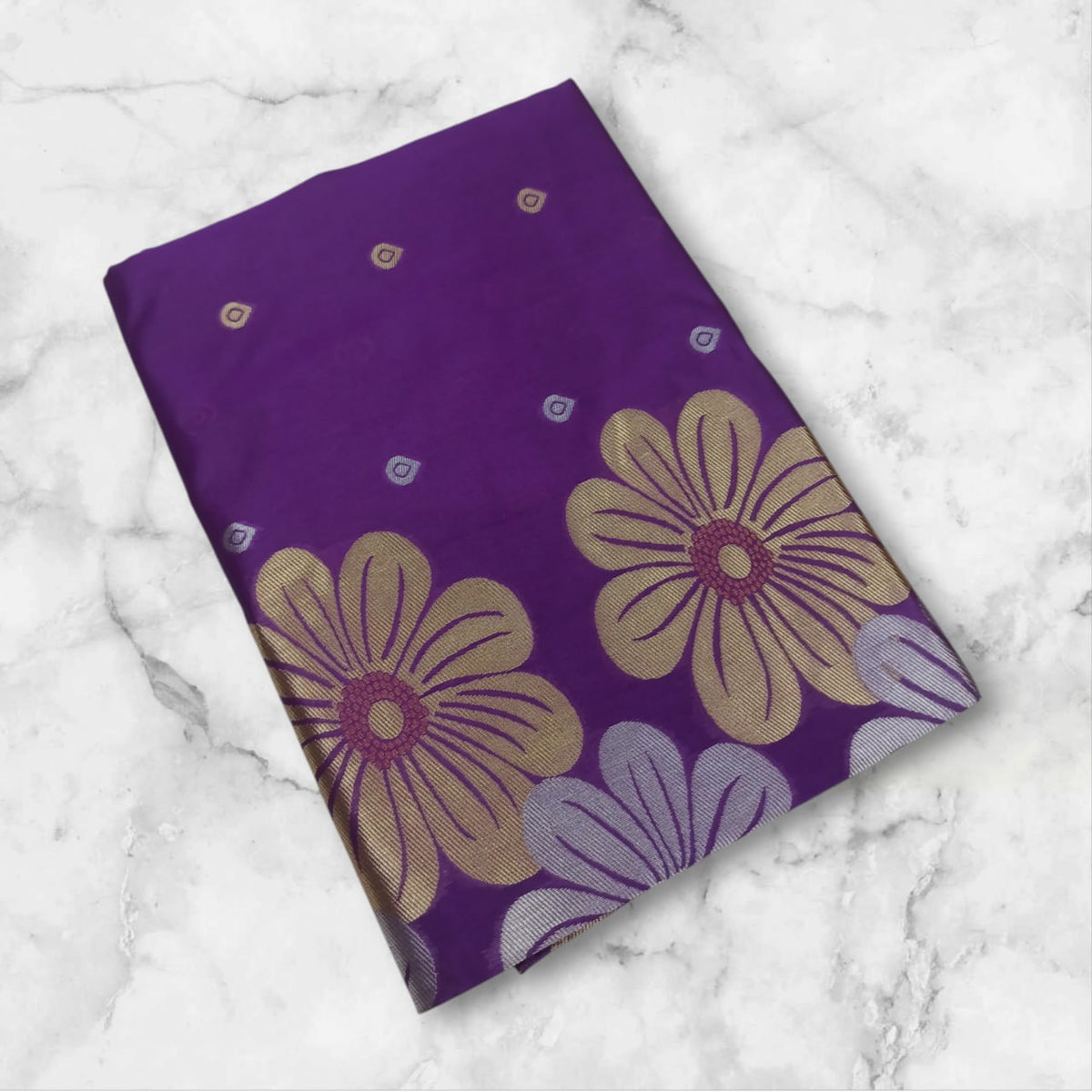 Purple Floral Woven Saree with Multicolor Motifs