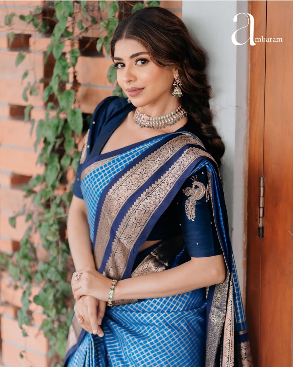 Royal Blue and Navy Gold Woven Border Traditional Saree