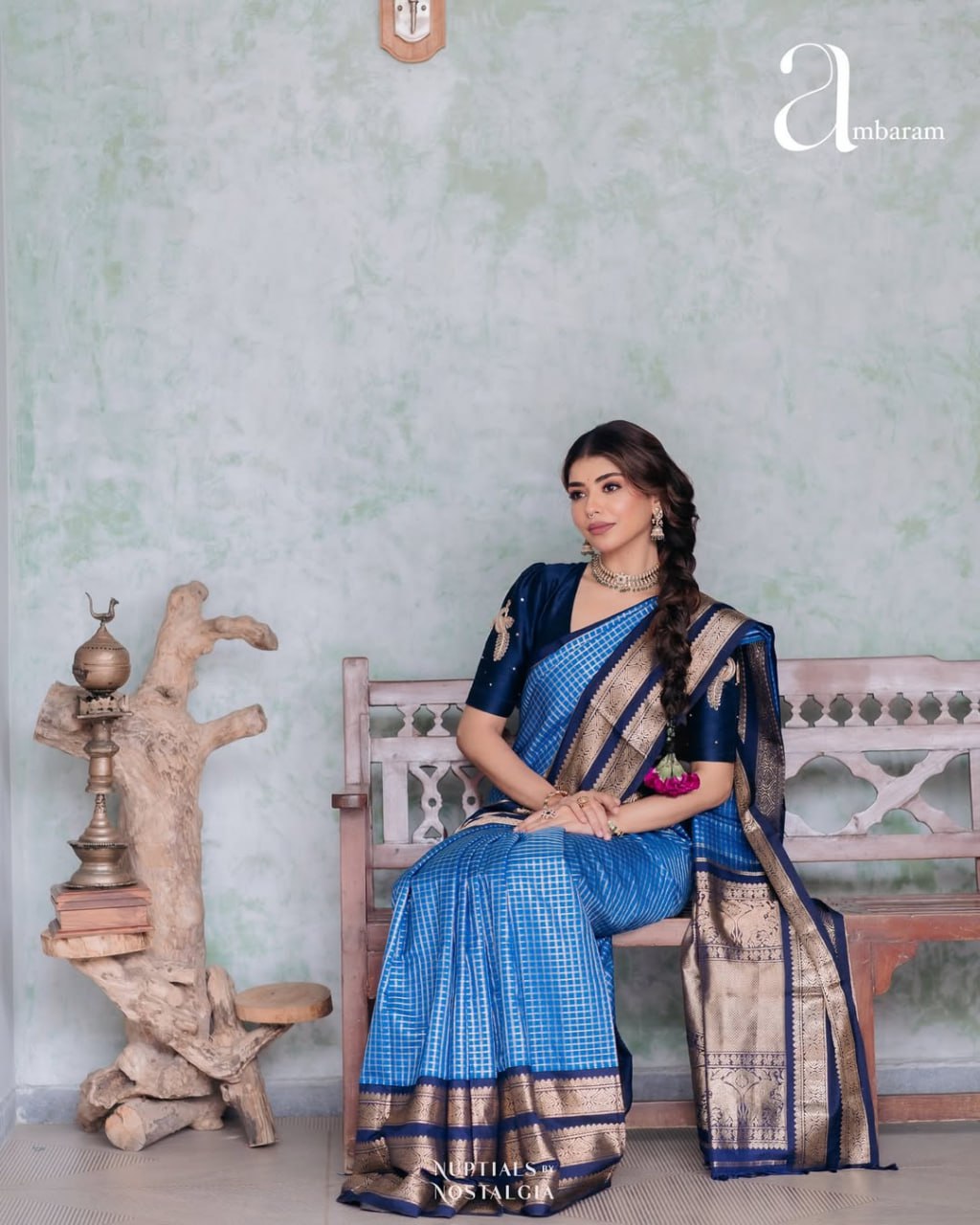 Royal Blue and Navy Gold Woven Border Traditional Saree