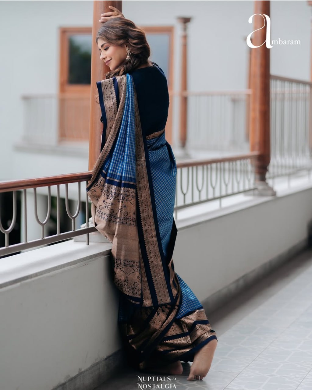 Royal Blue and Navy Gold Woven Border Traditional Saree
