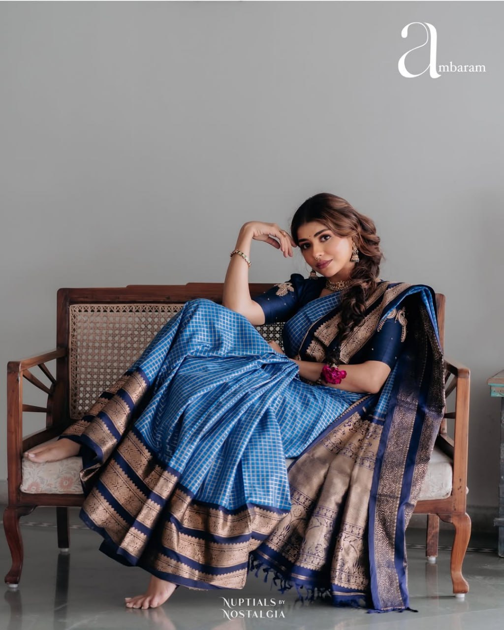 Royal Blue and Navy Gold Woven Border Traditional Saree