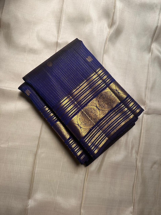 Ivory Saree with Royal Blue Gold Zari Border