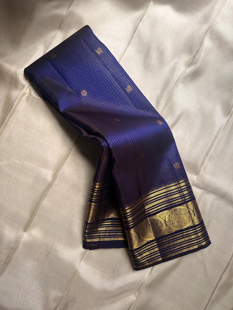Ivory Saree with Royal Blue Gold Zari Border