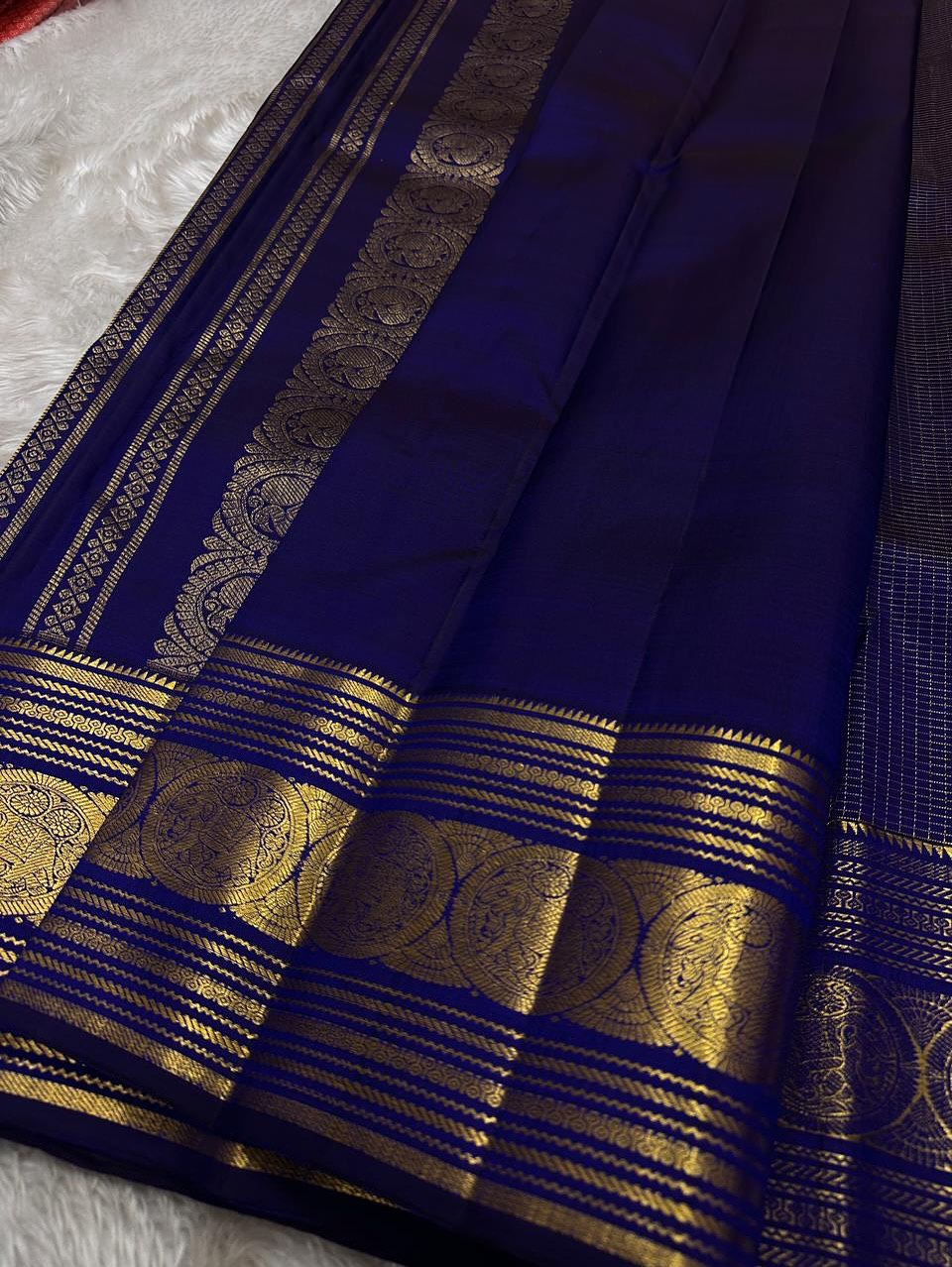 Ivory Saree with Royal Blue Gold Zari Border