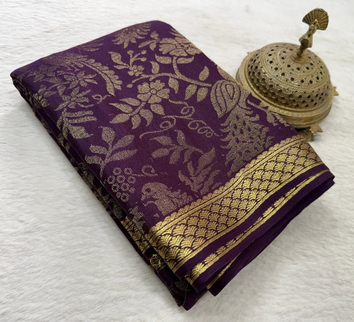 Royal Purple Gold Woven Floral Saree