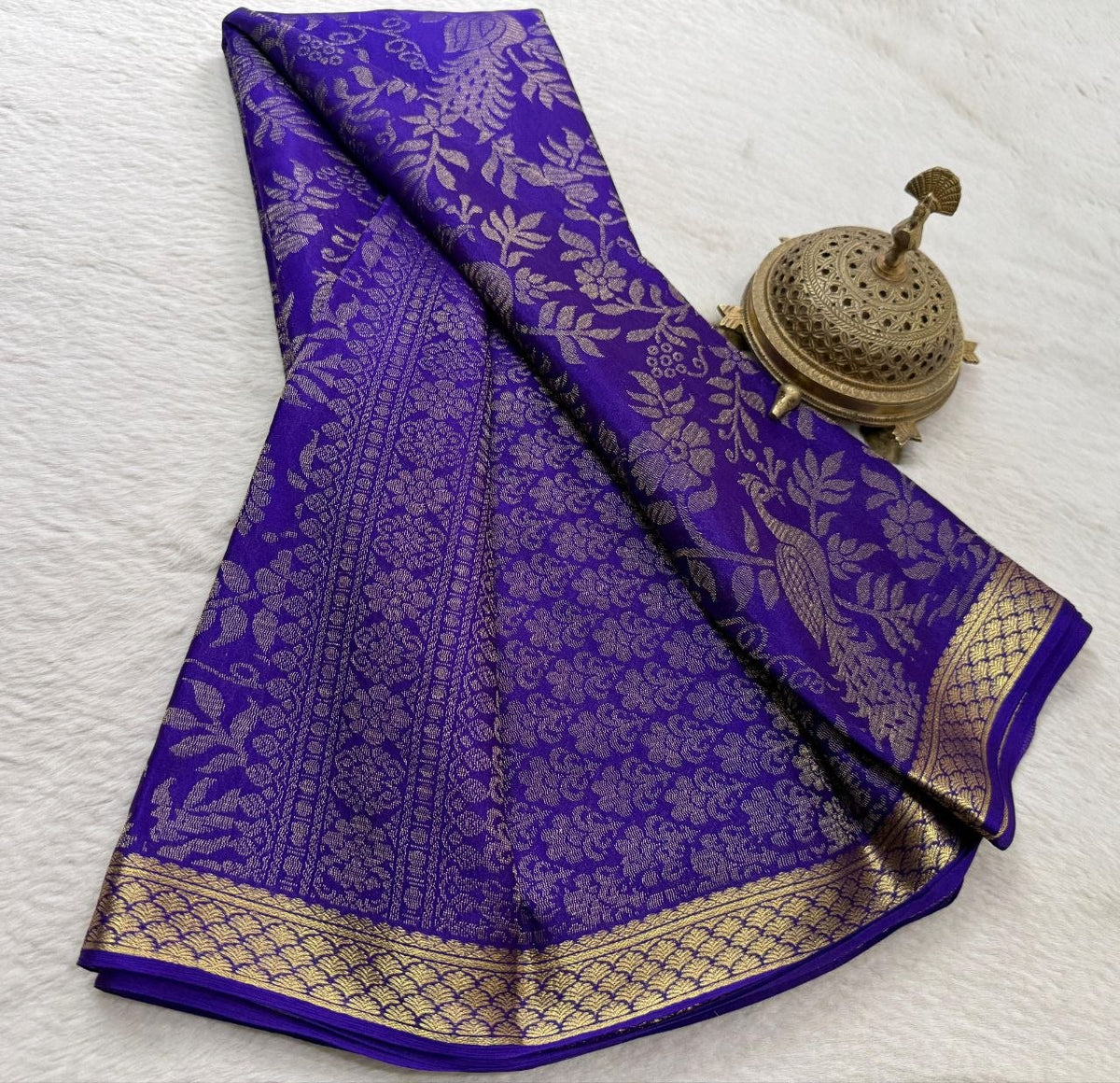 Royal Purple Silk Saree with Gold Zari Work