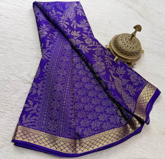 Royal Purple Silk Saree with Gold Zari Work