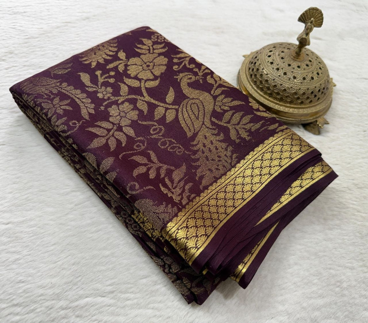 Royal Purple Gold Woven Floral Saree