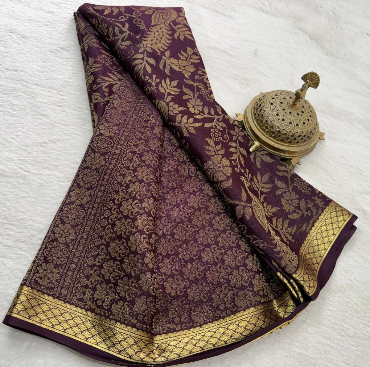 Royal Purple Gold Woven Floral Saree