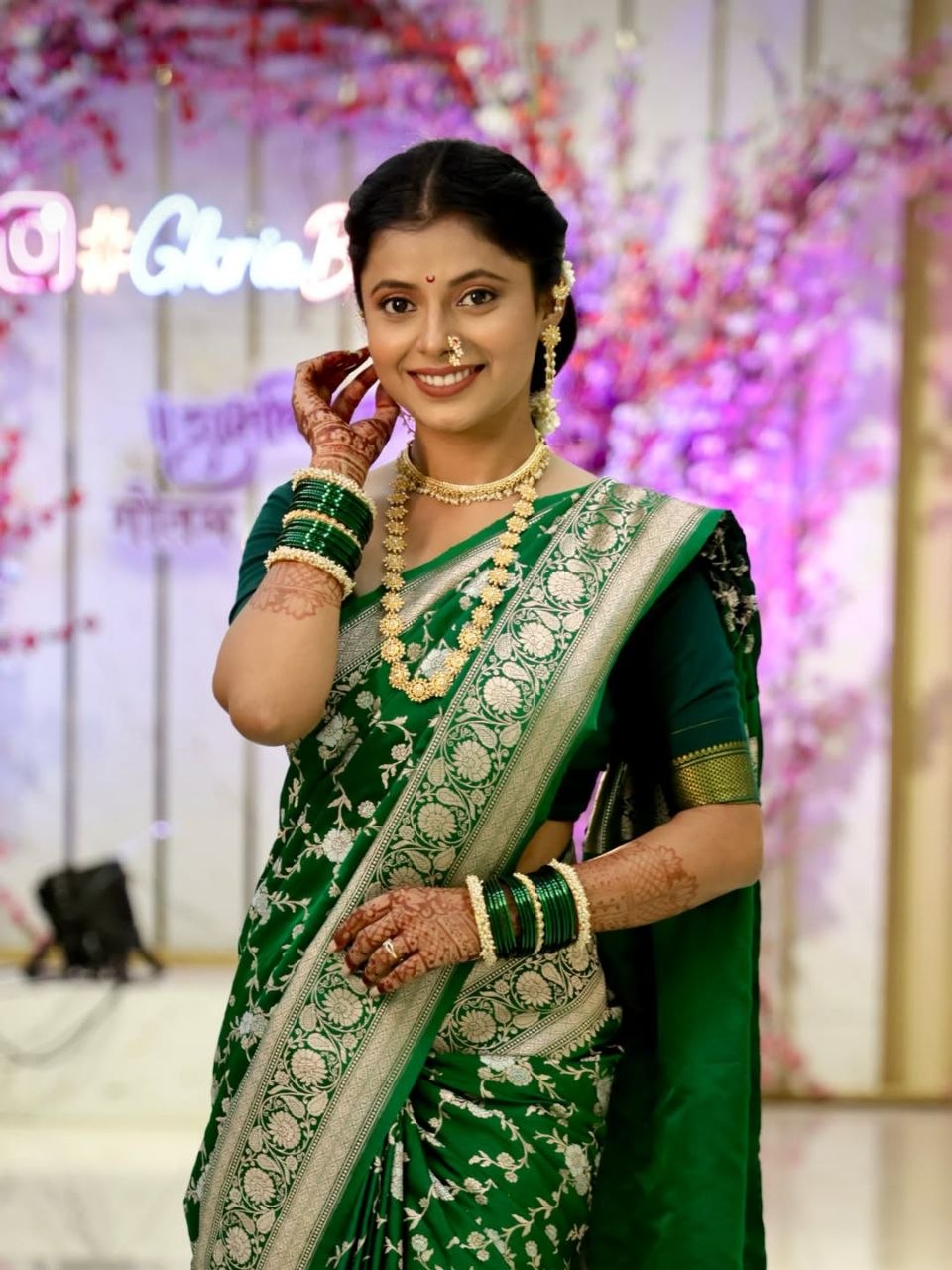 Emerald Green Silver Zari Floral Woven Saree