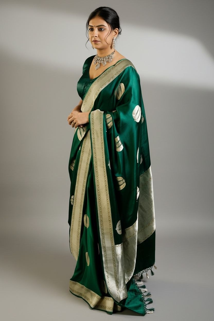 Emerald Green Gold Butta Woven Saree