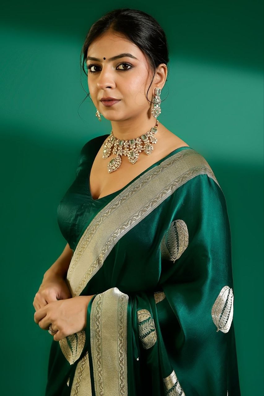 Emerald Green Gold Butta Woven Saree