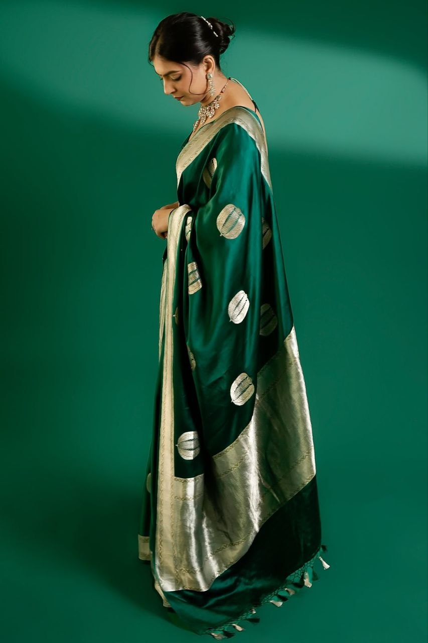 Emerald Green Gold Butta Woven Saree
