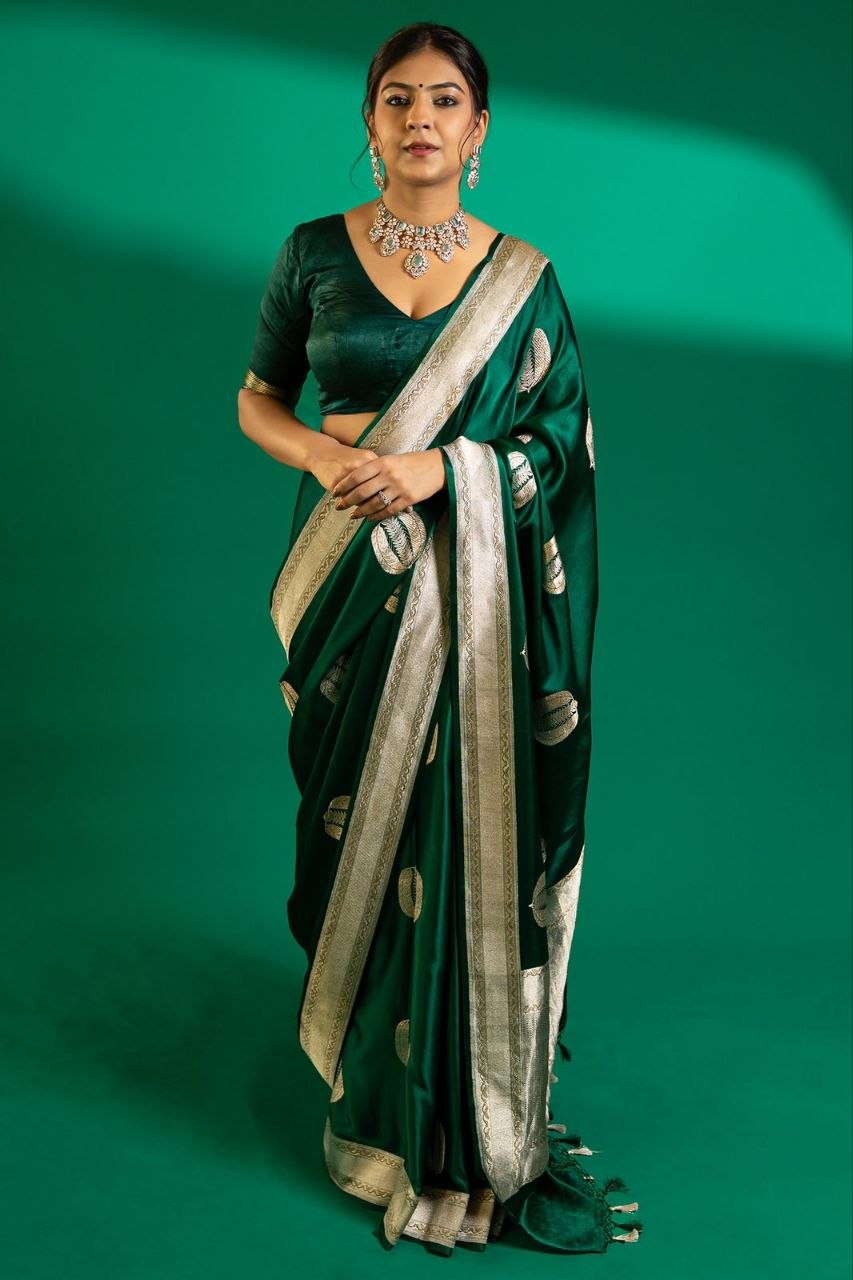 Emerald Green Gold Butta Woven Saree
